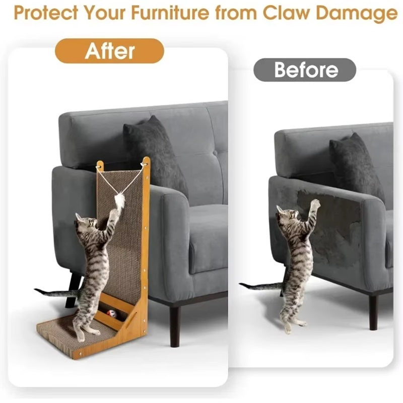 L-Shaped Cat Scratching Post with Toy Ball and Adjustable Angles