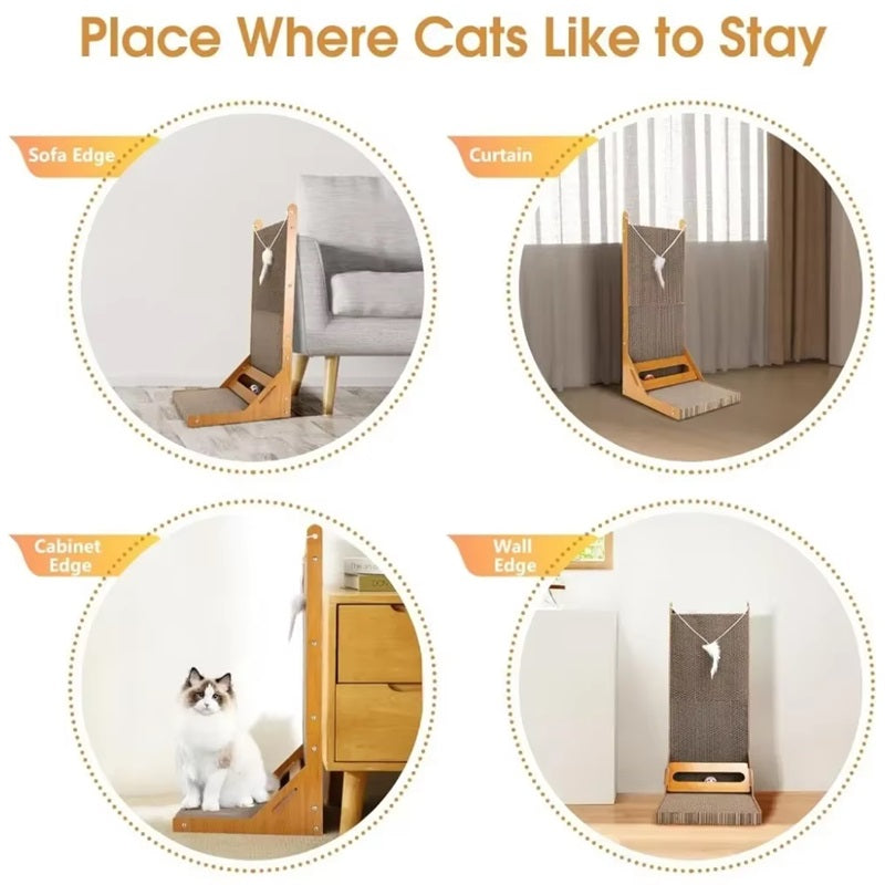 L-Shaped Cat Scratching Post with Toy Ball and Adjustable Angles
