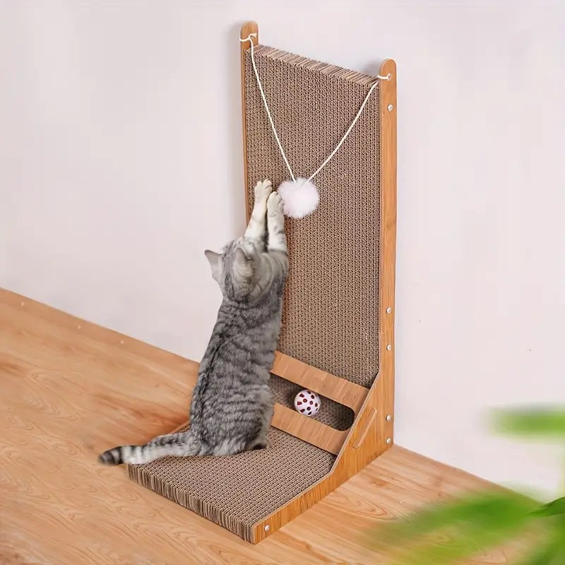 L-Shaped Cat Scratching Post with Toy Ball and Adjustable Angles
