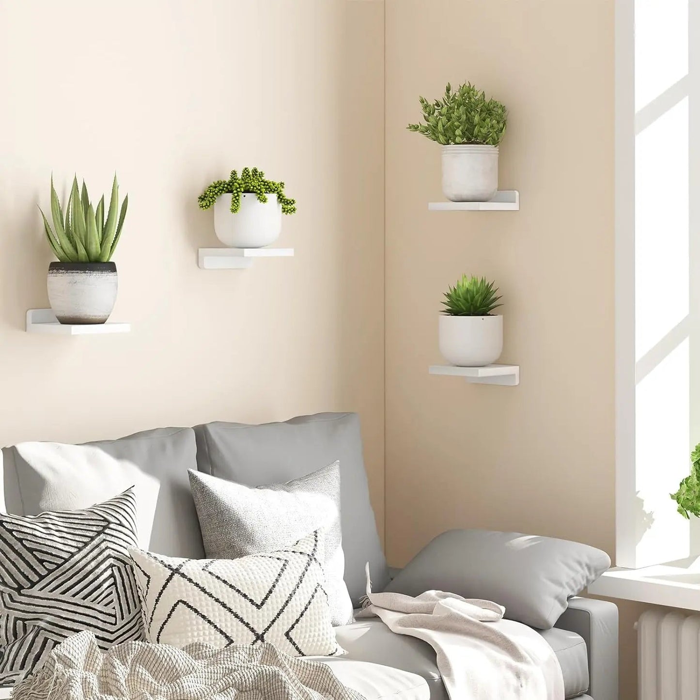 4-Piece Wall Shelf Set | Floating Wooden Shelves | Rustic Boho Style | 12.7 cm Mini Shelves with Two Mounting Options