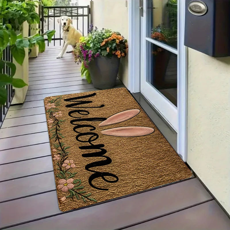 Easter Welcome Mat | Bunny Greeting Door Mat | Non-Slip, Washable 30x50–50x80 cm