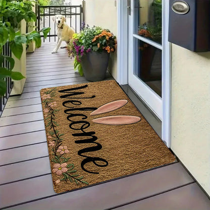 Easter Welcome Mat | Bunny Greeting Door Mat | Non-Slip, Washable 30x50–50x80 cm
