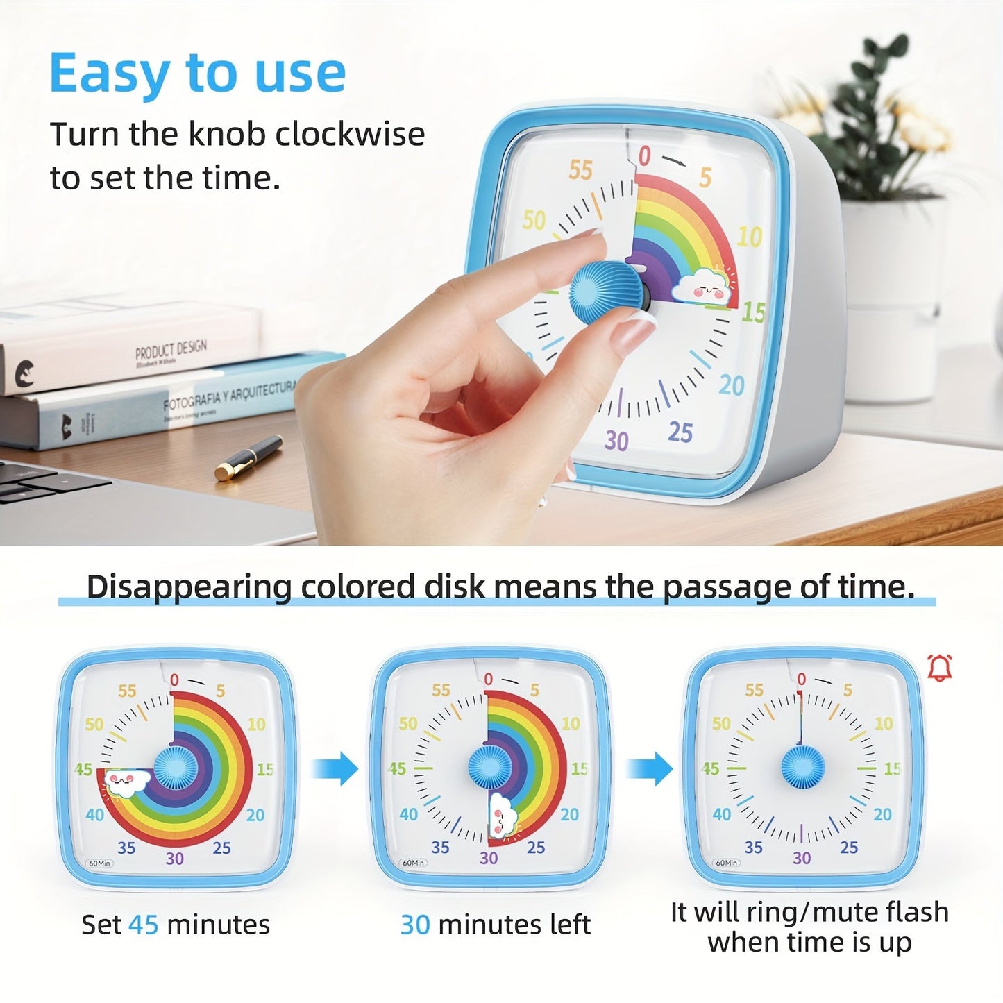 Visual Countdown Timer for 60 Minutes – Rainbow Time Management for Work, Study, and Home