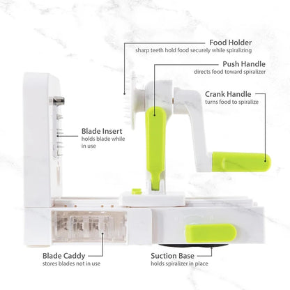 5-in-1 Vegetable Slicer with Folding Design and Rotating Function, Stainless Steel Blades