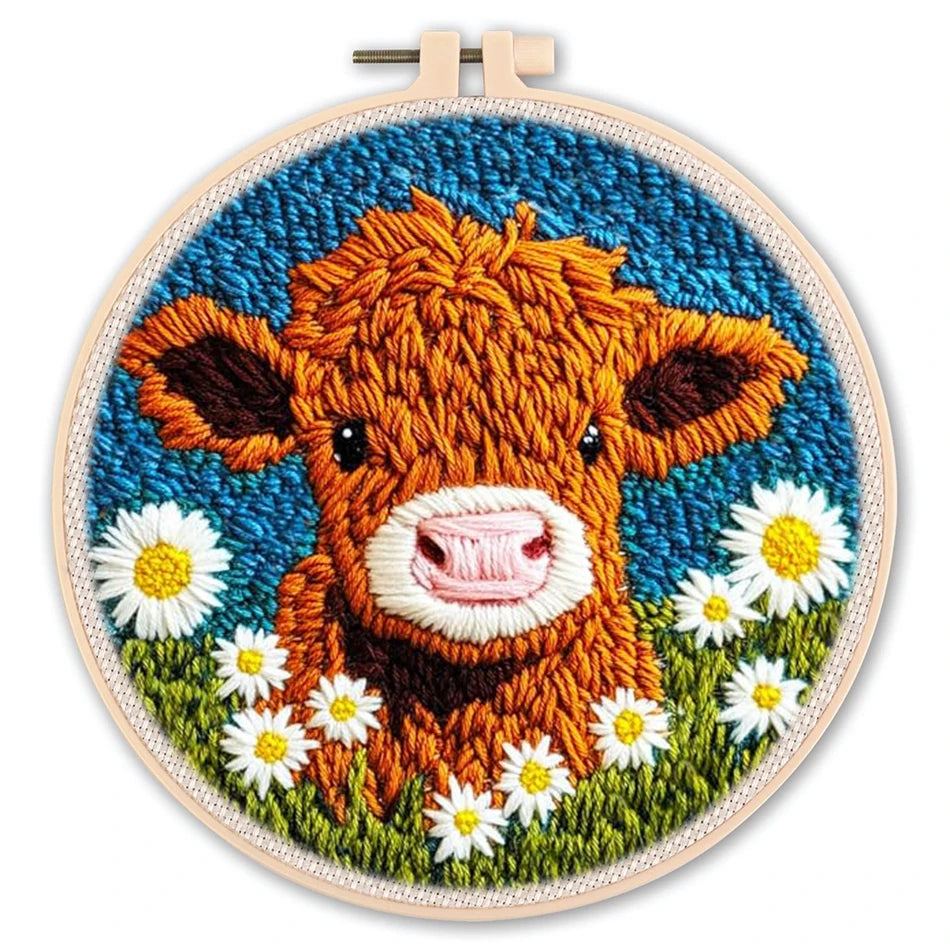 Animal-Themed Punch Needle Kit | DIY Starter Set with Yarn & Hoop | Beginner Embroidery Set