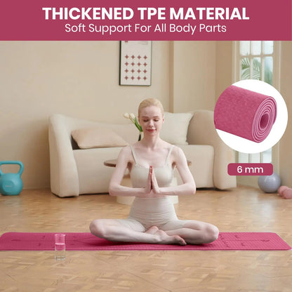 Non-Slip Pilates and Fitness Mat | Skin-Friendly TPE | 183 × 61 × 0.6 cm | With Alignment Lines