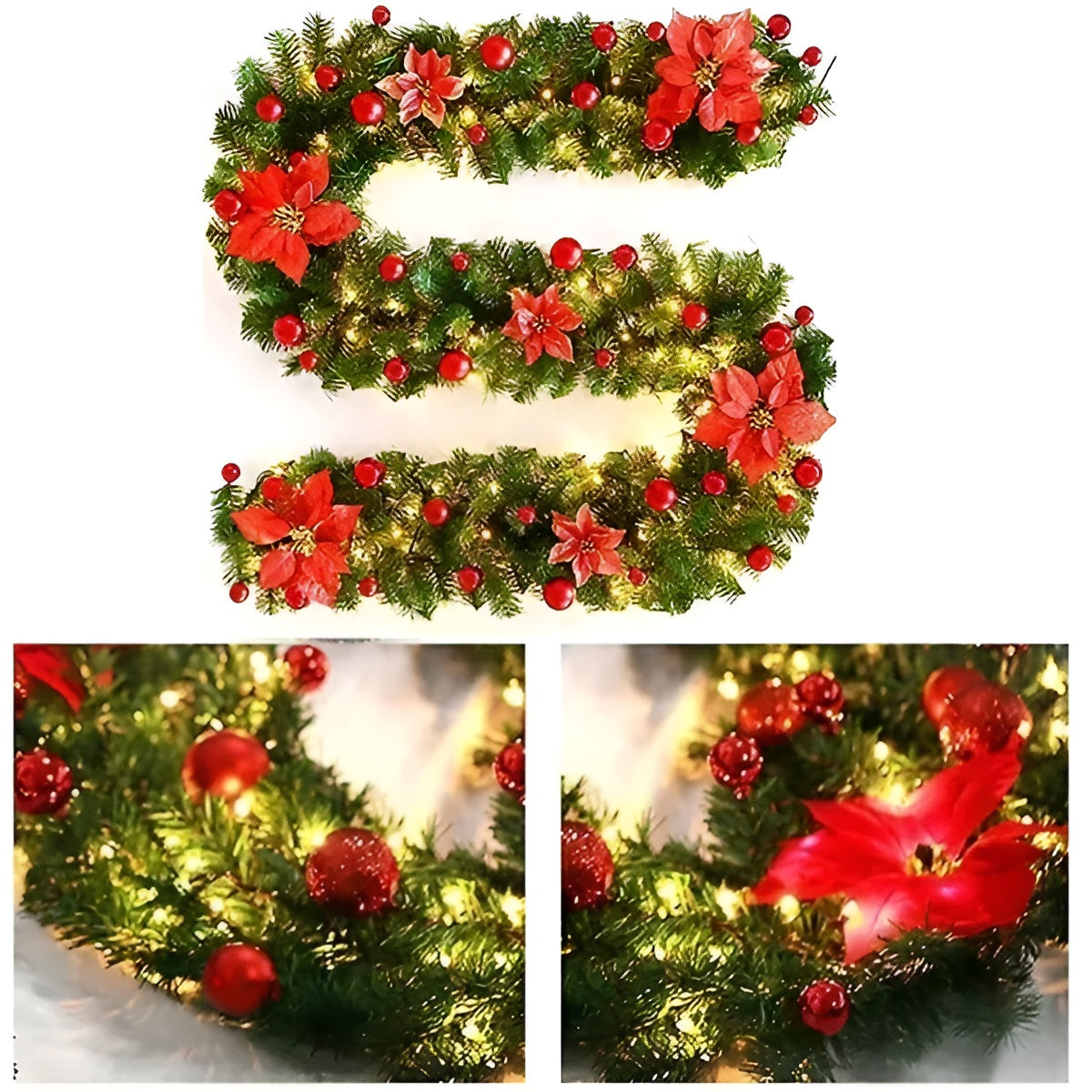 Warm White LED Christmas Garland in Rattan Style - 270 cm Decorative Light