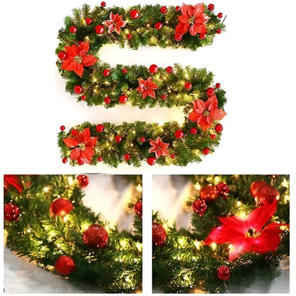 Warm White LED Christmas Garland in Rattan Style - 270 cm Decorative Light