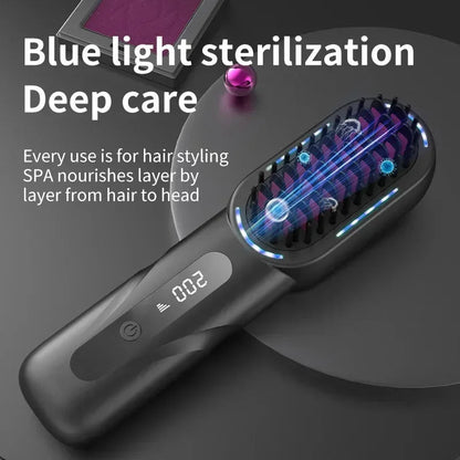 Cordless Hair Straightening Comb with Ions | Rechargeable Heat Protectant with 4 Settings