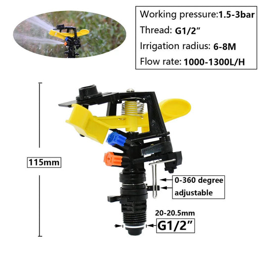 360° Garden Sprinkler with 1/2" Outer Thread | Coverage Area 5–12 m