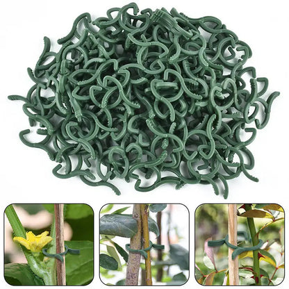 Garden Plant Clips Set with 100/200 Pieces | 3 Sizes | Green Holders