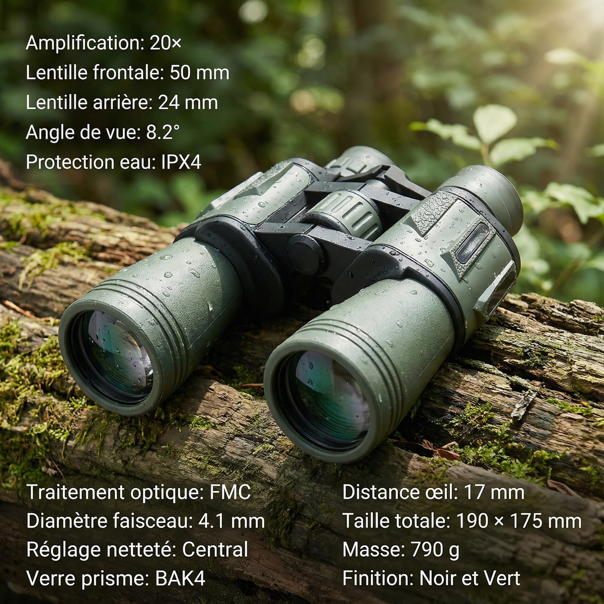 20x50 High-Power Binoculars with Bright FMC Optics for Long-Distance Viewing