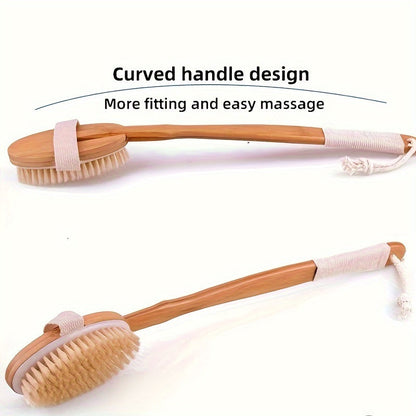 Back Cleaning Sponge Brush with Long Wooden Handle and Soft Bristles