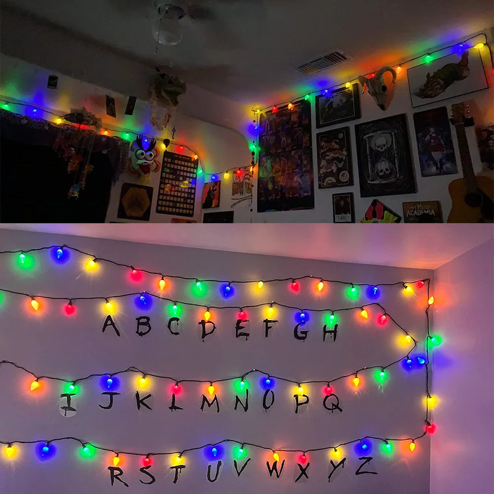 C7 LED Christmas Lights in Retro Strawberry Style | With Remote & Timer | Suitable for Indoor and Outdoor Use