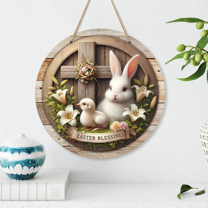 Spring Wooden Door Decoration - Rustic Bunny Wall Sign