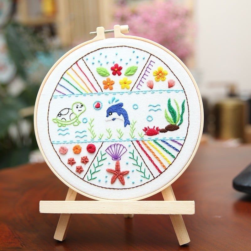 Beginner Embroidery Kit with Washable Patterns | Adjustable Bamboo Frame