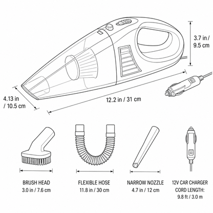 Compact Car Vacuum Cleaner 12V – High Suction Power