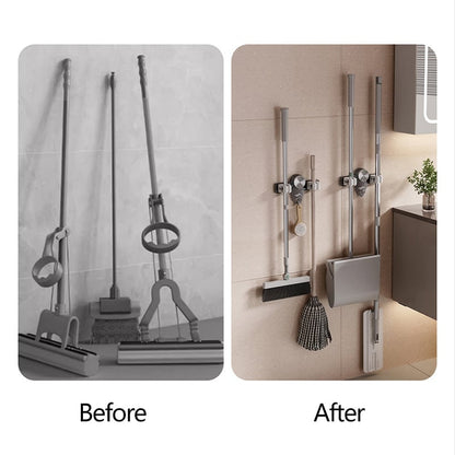 Wall-Mounted Organizer for Brooms & Mops - No Drilling Required