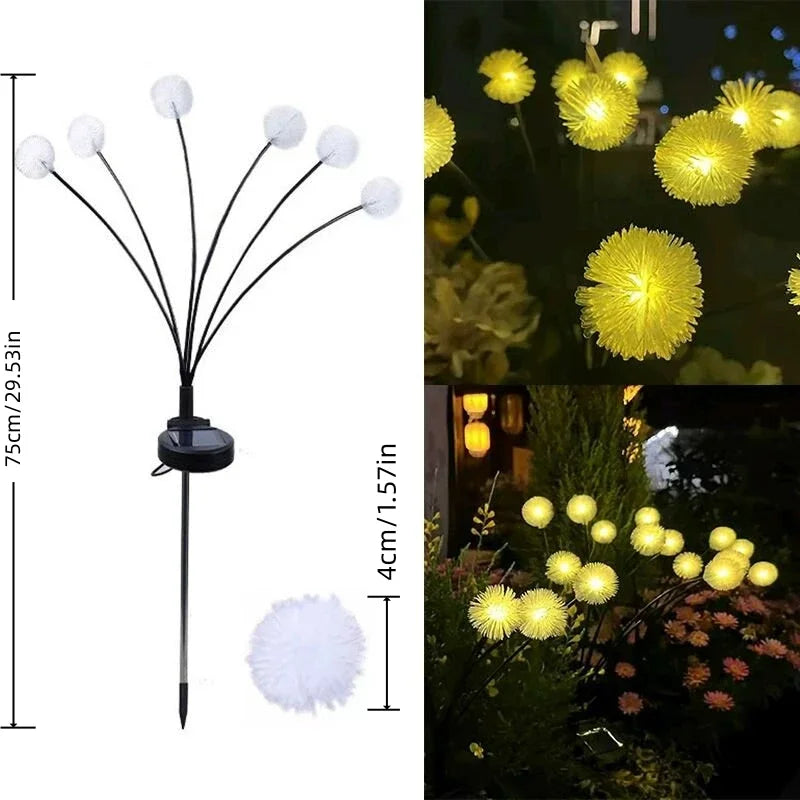 6-Flame LED Outdoor Lawn Lights - Solar Dandelion Design with Steady & Flash Modes for Garden Decoration
