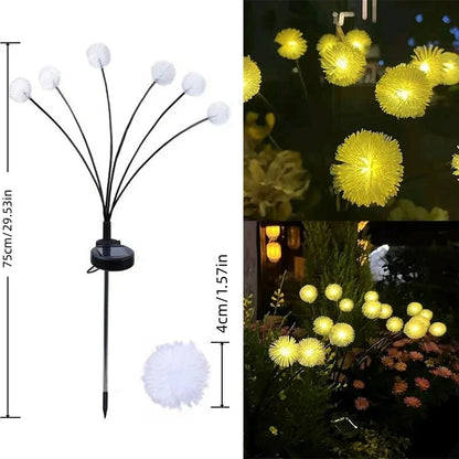 6-Flame LED Outdoor Lawn Lights - Solar Dandelion Design with Steady & Flash Modes for Garden Decoration