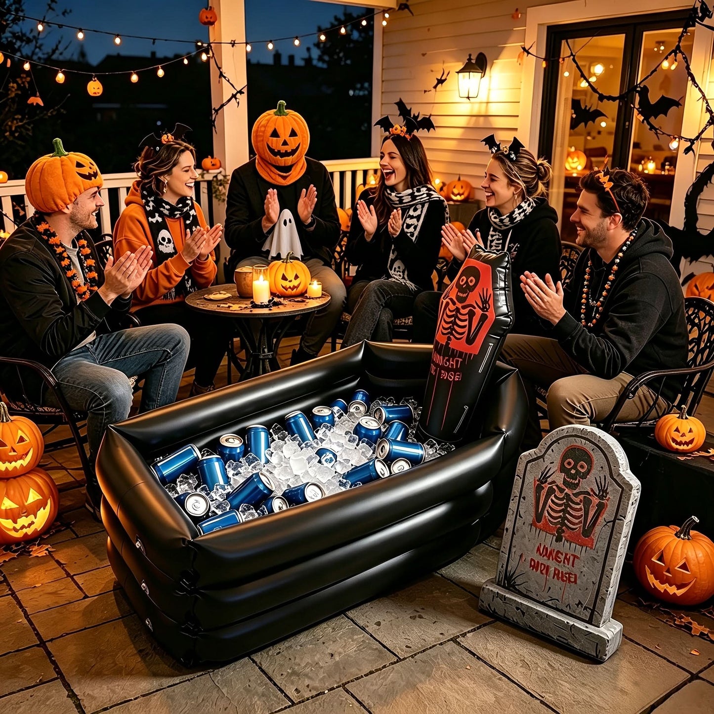 Inflatable Party Cooler Shaped Like a Halloween Tombstone