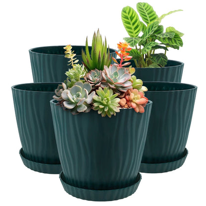 Set of 5 Planters with Drainage Holes and Saucers | Textured PP, 14.5 cm for Indoor and Outdoor Use