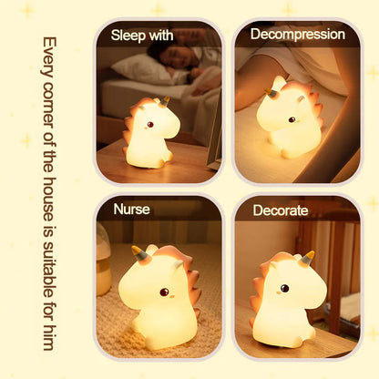 LED Unicorn Night Light | Soft Silicone, Rechargeable via USB | Touch Control & Dual Brightness | Perfect for Kids' Rooms & Gift Option