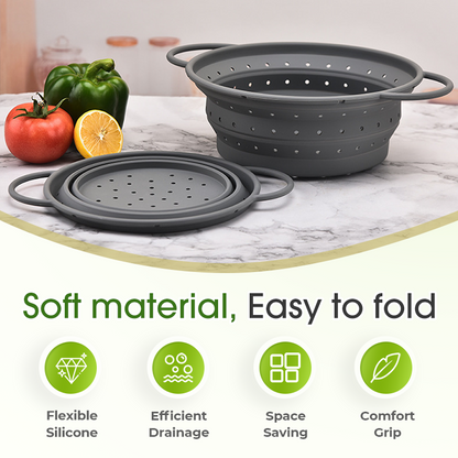 Collapsible Silicone Strainer for Quick, Space-Saving Draining