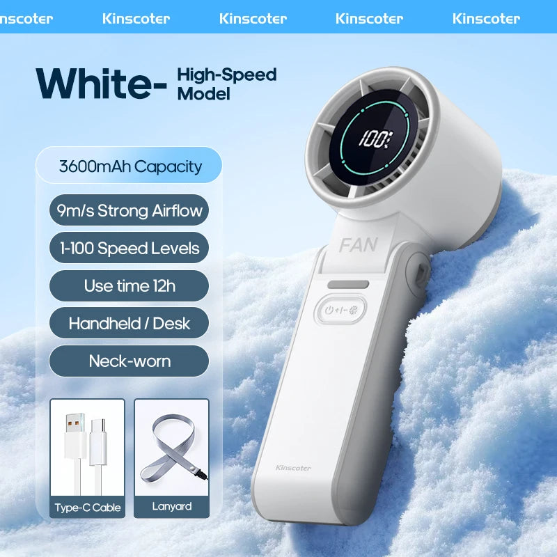 Mini Fan with 100 Speeds | 3600 mAh Rechargeable Battery | Foldable & Ice Cooling