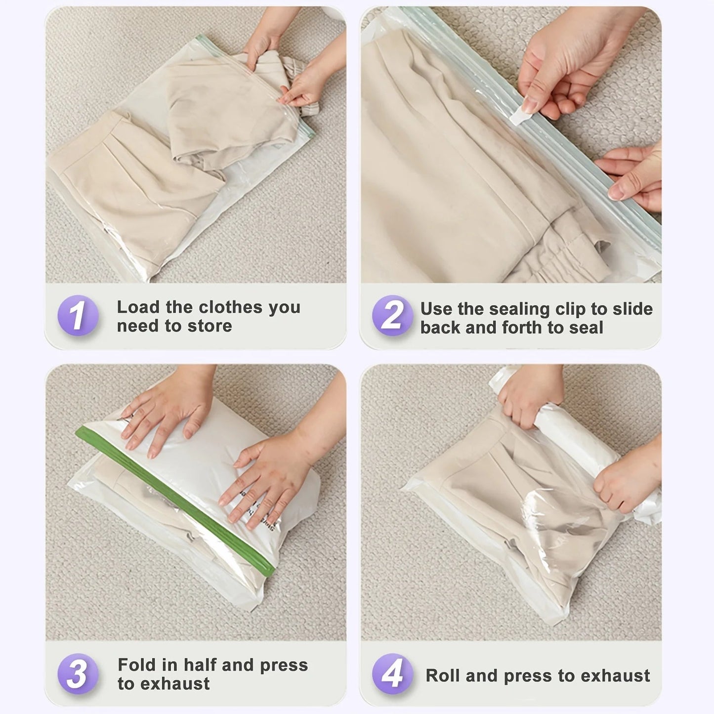 Travel Compression Bag Set | Rolling Vacuum Bags Without Pump | 2-Pack Space-Saving Luggage Organizer