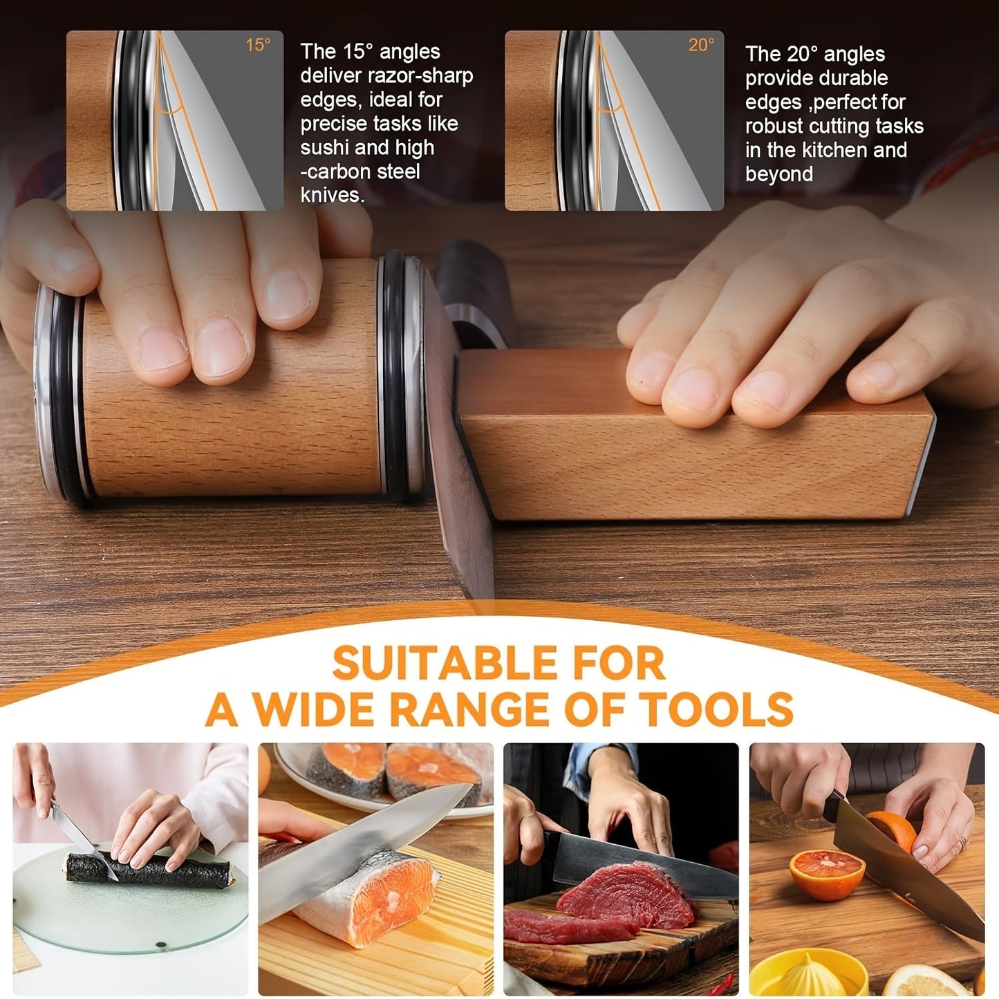 DuoSharp Sharpening Stone Set with Magnetic Holder | Diamond Stone | 15° & 20° Angles | Wood & Metal