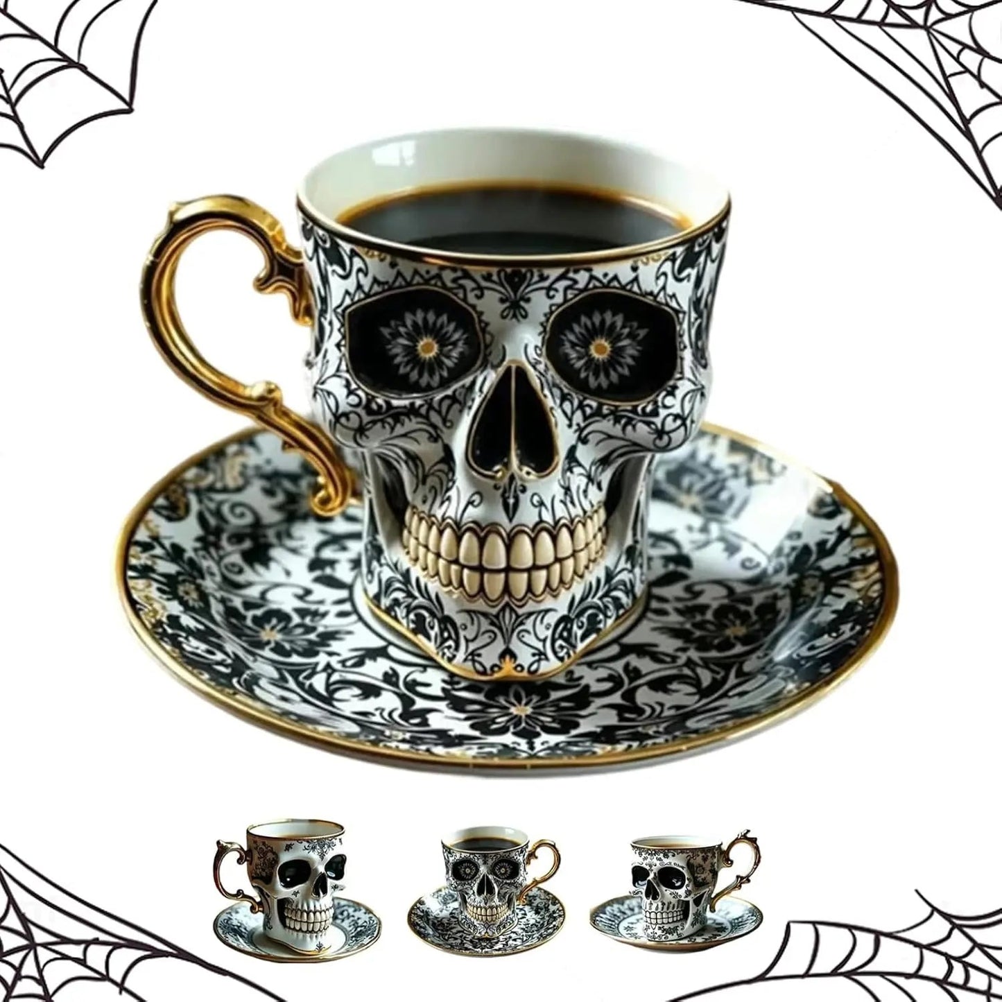 Artistic Hand-Painted Skull Mug – Gothic Nocturnal Decoration