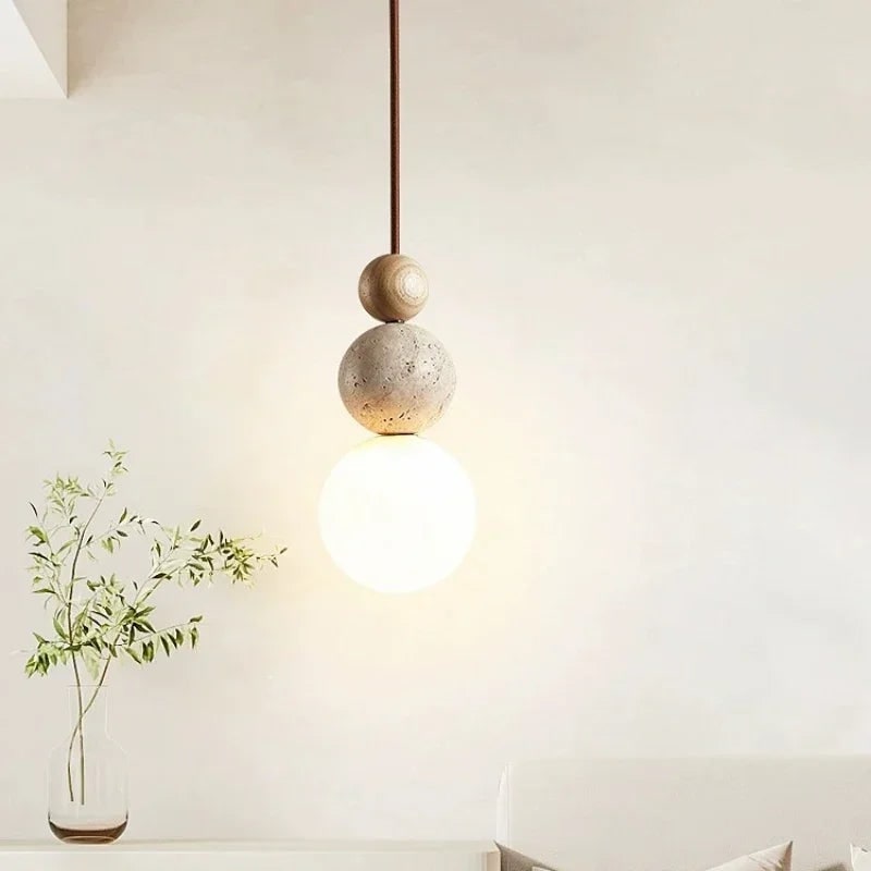 Elegant Sphere Pendant Light with Frosted Glass & Natural Accents