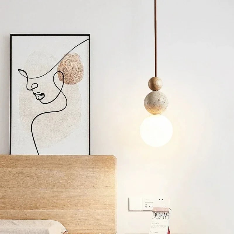 Elegant Sphere Pendant Light with Frosted Glass & Natural Accents