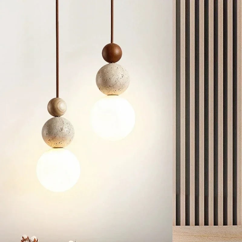 Elegant Sphere Pendant Light with Frosted Glass & Natural Accents