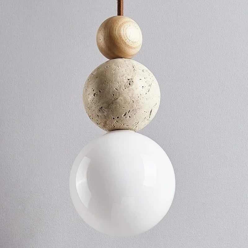 Elegant Sphere Pendant Light with Frosted Glass & Natural Accents