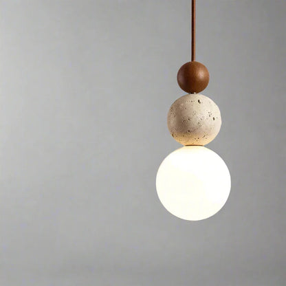 Elegant Sphere Pendant Light with Frosted Glass & Natural Accents