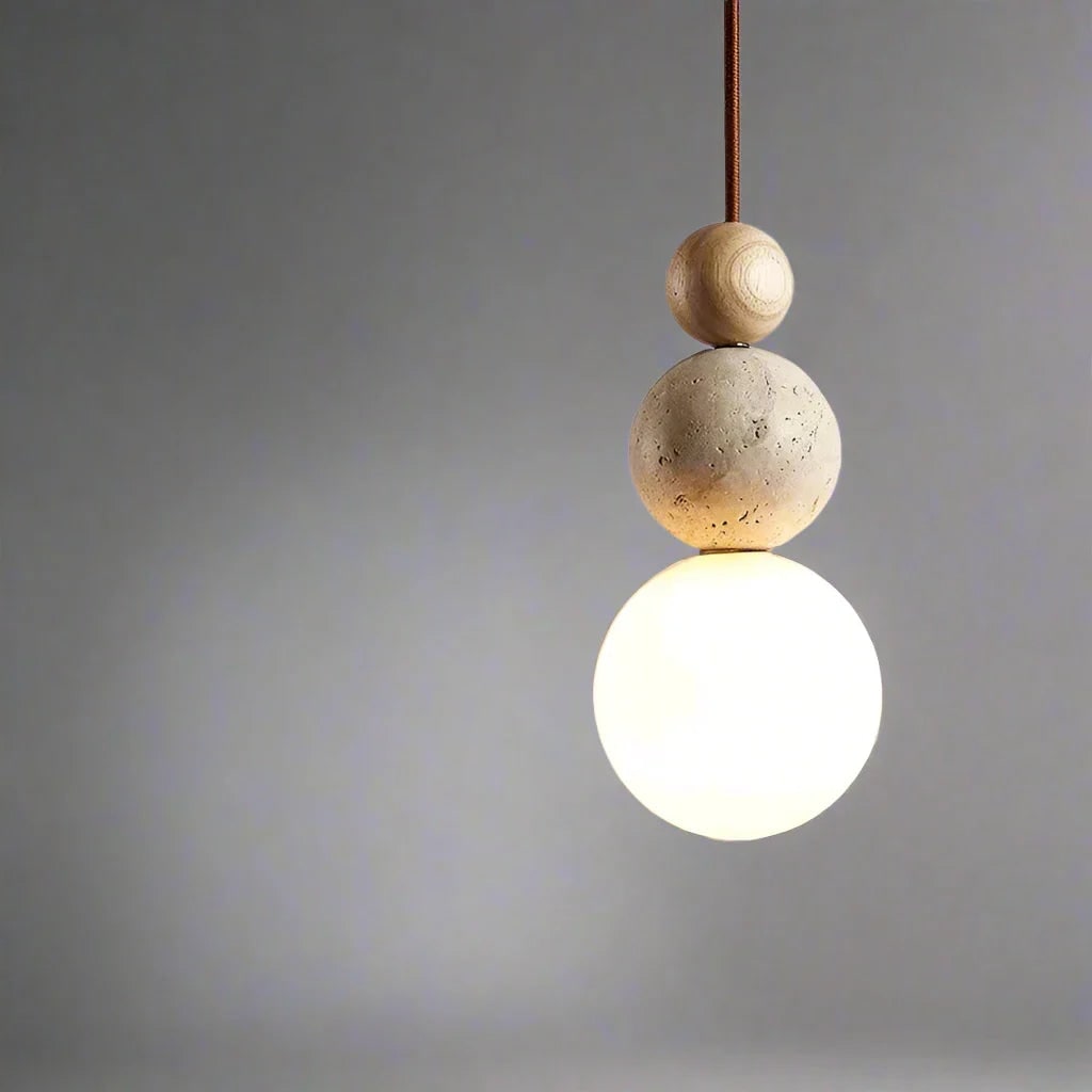 Elegant Sphere Pendant Light with Frosted Glass & Natural Accents