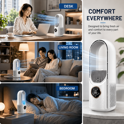 Compact Bladeless Desk Fan with Adjustable Airflow Settings
