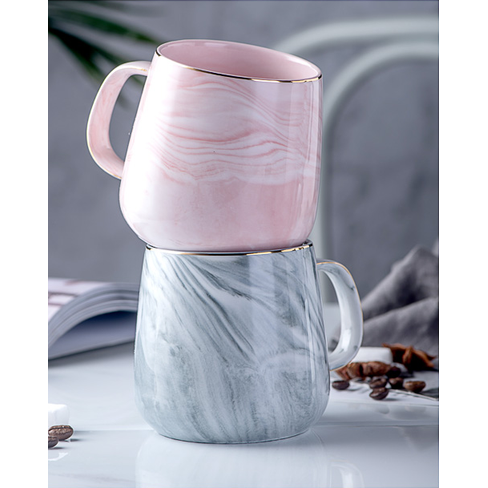 Elegant Marble-Designed Coffee Cup with Gold Accents - 8 Oz