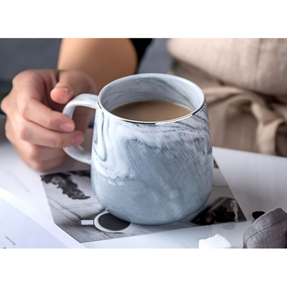 Elegant Marble-Designed Coffee Cup with Gold Accents - 8 Oz