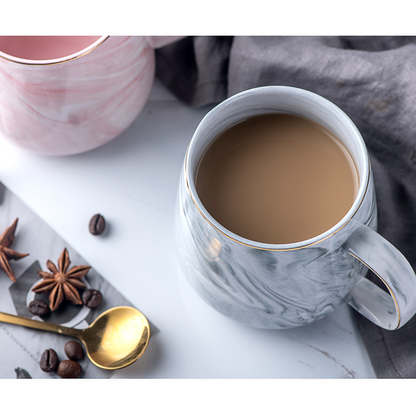 Elegant Marble-Designed Coffee Cup with Gold Accents - 8 Oz