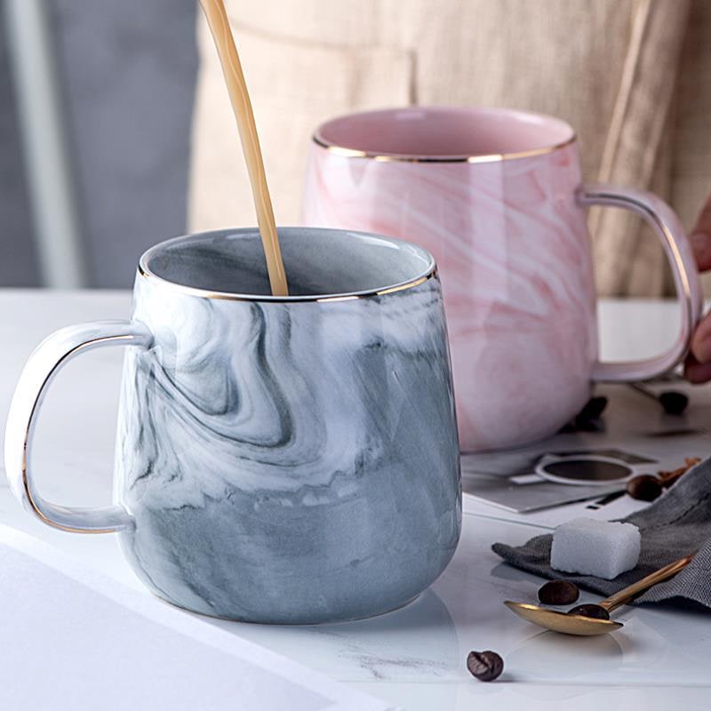 Elegant Marble-Designed Coffee Cup with Gold Accents - 8 Oz