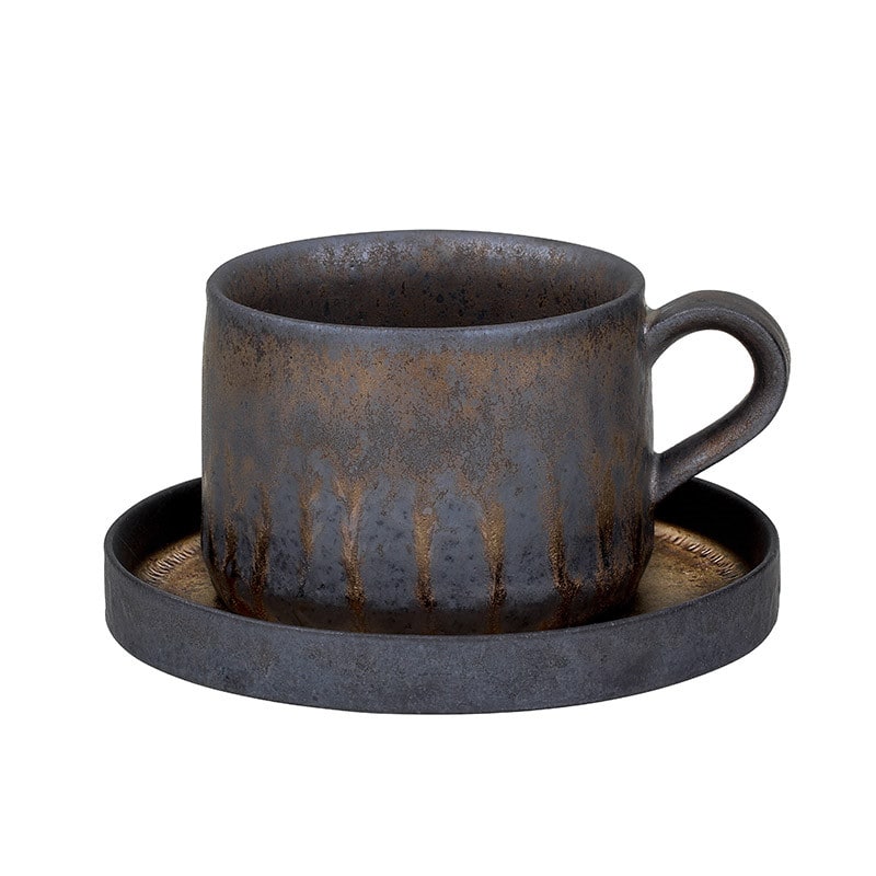Artisan Stoneware Iced Coffee Mug with Matching Saucer