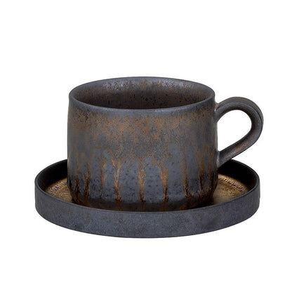 Artisan Stoneware Iced Coffee Mug with Matching Saucer