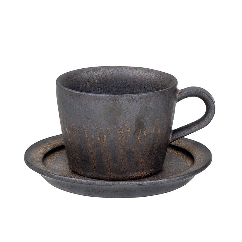 Artisan Stoneware Iced Coffee Mug with Matching Saucer