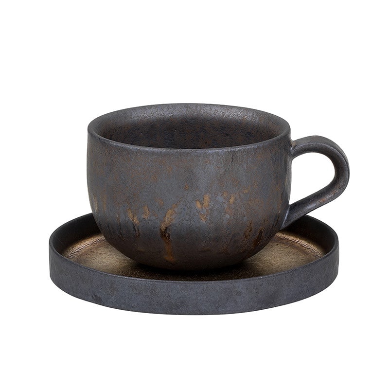 Artisan Stoneware Iced Coffee Mug with Matching Saucer