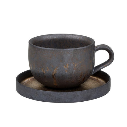 Artisan Stoneware Iced Coffee Mug with Matching Saucer