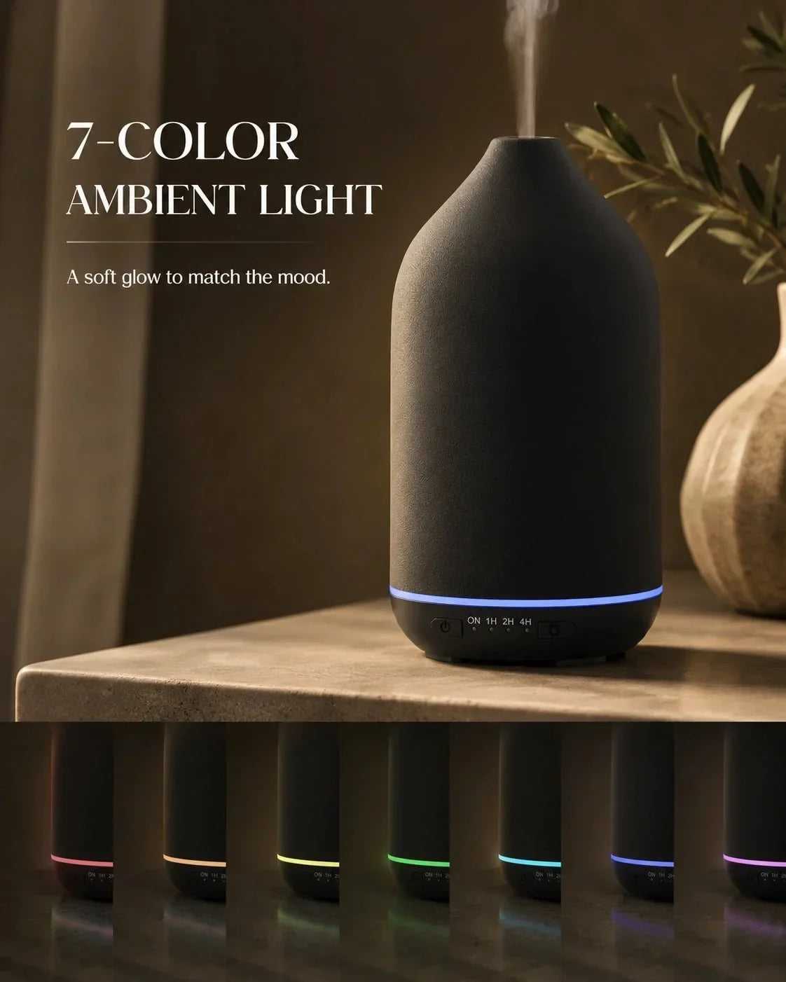 Ceramic Essential Oil Mist Maker | 200ml with 7-Color Light