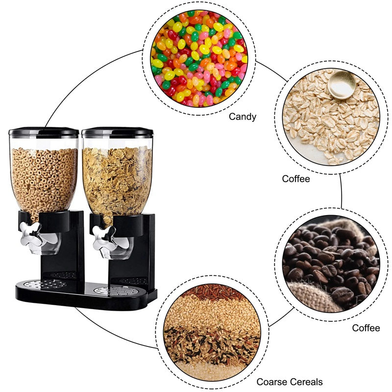Dual Dry Food Dispenser for Cereal Storage with Easy Dispensing